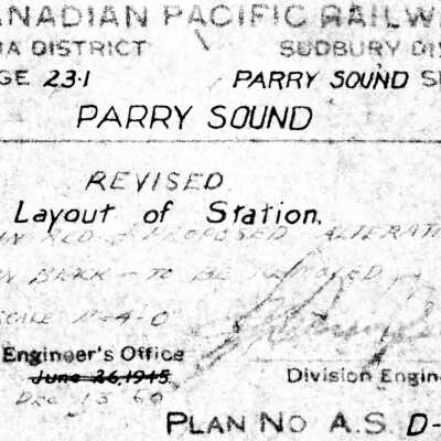 Document, Plan, Canadian Pacific Railway, Algoma District, Sudbury Division, Mileage 23.1, Parry Sound Subdivision, Revised Layout of Station.