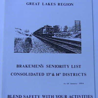 CN Rail Great Lakes Region Brakemen's Seniority List, Consolidated 13th and 14th Districts, Northern Ontario Division, January 1984