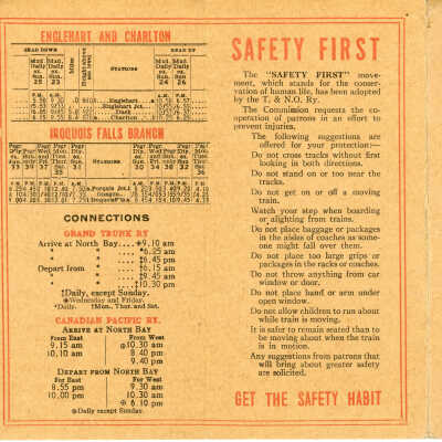 Temiskaming and Northern Ontario Railway Connections Between Ottawa, Montreal, Toronto, Buffalo, Boston and New York Pocket Schedule