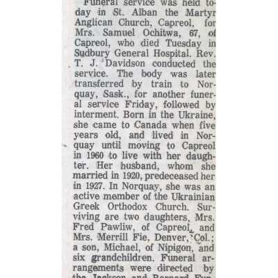 Document, Obituary, Anastasia Ochitwa.