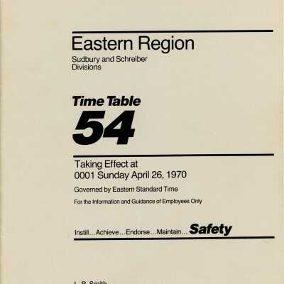 CP Rail Eastern Region (Sudbury and Schreiber) Timetable 54 for April 26 1970, effective 0001 EST
