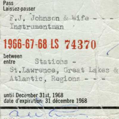 Canadian National Railways St Lawrence, Great Lakes, Atlantic Regions Pass, FJ Johnson and Wife, 1966-1968