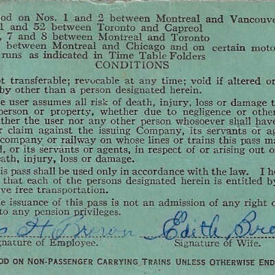 Reverse side of pass