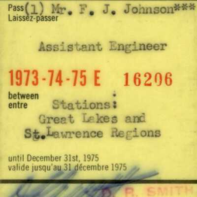 Canadian National Railways: Great Lakes and St. Lawrence Regions Pass, F. J. Johnson, 1973-1975
