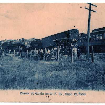 Postcard Image of Wreck at Azilda on CP Ry, September 12 1906