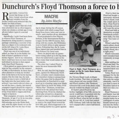 "Dunchurch's Floyd Thompson a force to be reckoned with" in Parry Sound North Star, Wednesday June 29, 2005