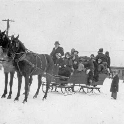 Photograph, Horsedrawn Sleigh Street Scene with Children.
