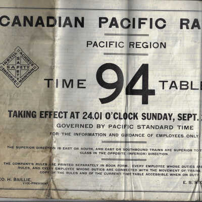Canadian Pacific: Pacific Region Timetable 94, September 25, 1949