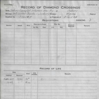 Sudbury Copper Cliff Suburban Electric Railway: Records of Diamond Crossings (Set of 8)