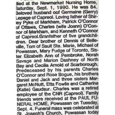 Document, Obituary, Charles Patrick O'Connor.