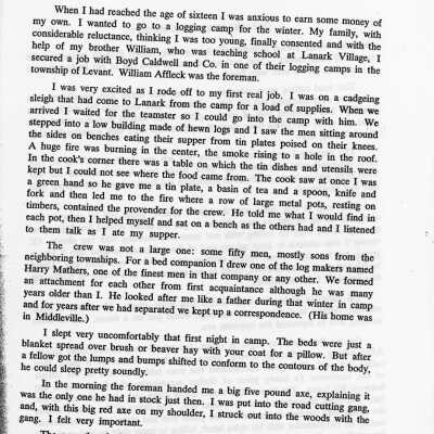 Document, "Life in the Lumber Camp".