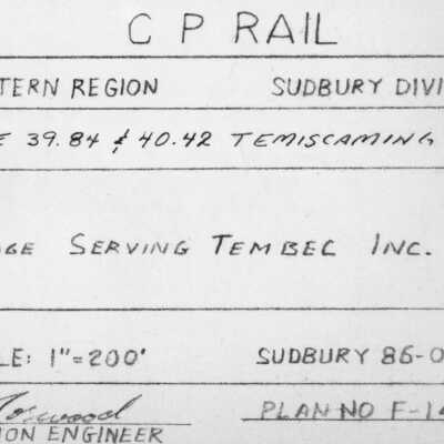 Document, Plan, Canadian Pacific Railways, Eastern Region, Sudbury Division, Mileage 39.84 & 40.42, Temiscaming Subdivision, Trackage serving Tembec Inc.