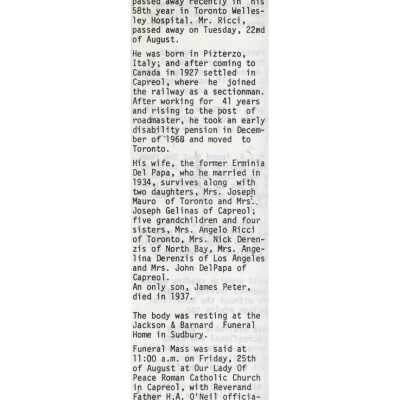 Document, Obituary, Alfredo Ricci.
