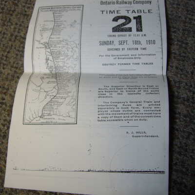 Canadian Northern Ontario Railway Company Timetable 21 September 18th 1910