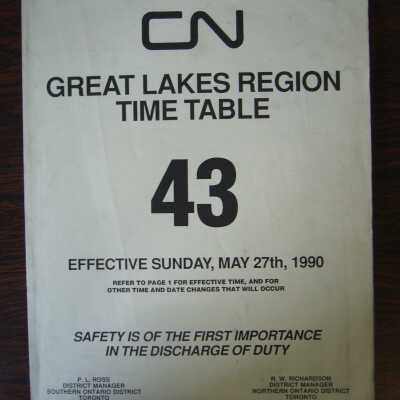 CN Great Lakes Region Time Table 43, Effective Sunday, May 27th, 1990