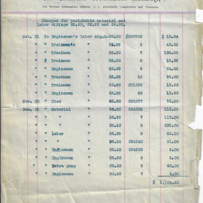 Invoice sent to the Monteith Pulp and Paper Co from the Canadian Government Railway Company re: Charges on Perishable Material and Labor Sidings