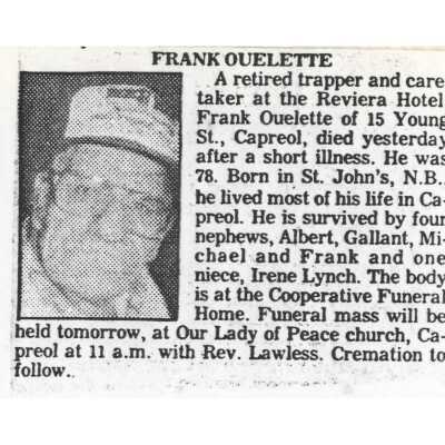 Document, Obituary, Frank Ouelette.