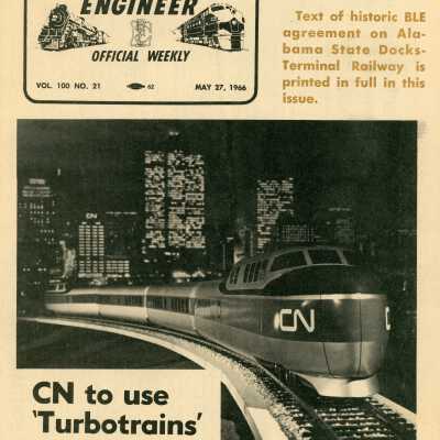 Newspaper, Locomotive Engineer, "CN to use Turbotrains"