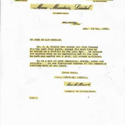 Document- J.E Gilpin Letter of Recomendation