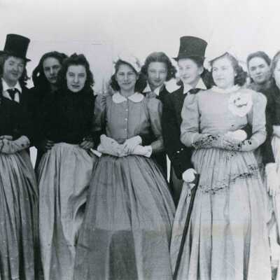 Photograph, Capreol Highschool Photograph, Pictured are from left to right, Marg Napier, unknown, Vera McLeish, Lily Tagliabracci Delpapa, Rita Coyne, Christenson, June Potter, Mary Pickett Sawyer, Olive Lingard Daily, Jenny Beatty, Wildrena Edward .