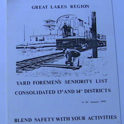 CN Rail Great Lakes Region Yard Foremen's Seniority List, Consolidated 13th and 14th Districts, January 1983