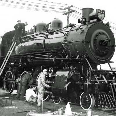Photograph: CPR Workers Working Around Engine no. 607