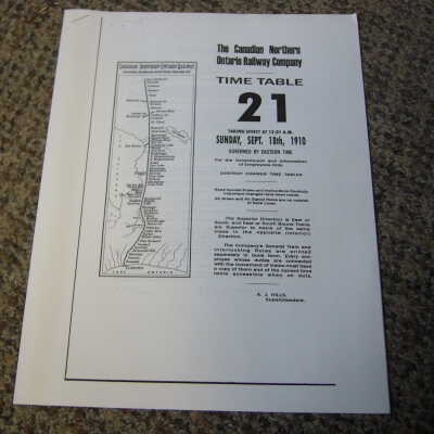 Canadian Northern Railway Timetable 21 September 1910