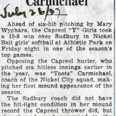 Docoument, Wychara Hurls Six-Hit Ball in Capreol Victory.
