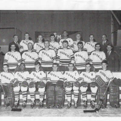 Black and White Team Photograph, St. Mary's Huskies UniversityHockey Team with Ron Hindson. 1970-1971