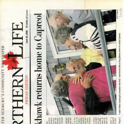 "Former Blackhawk returns Home to Capreol" in Northern Life