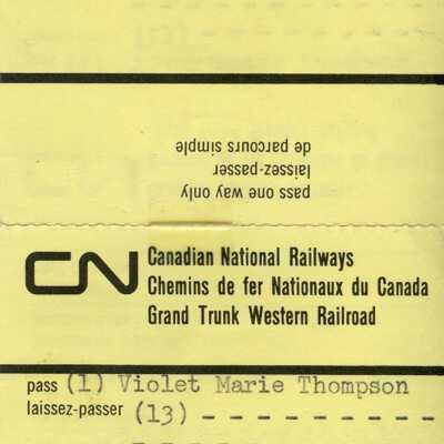 Document, Canadian National Railways Windsor-Capreol Pass, Violet Thompson Dependant Pass, September 24 1969 to November 1969.