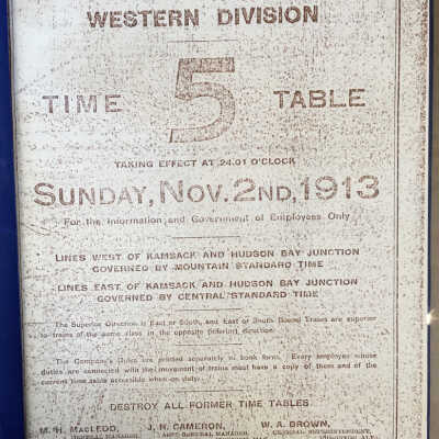 Booklet: Canadian Northern Railway, Western Division, Time table 5, 1913
