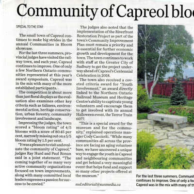 "Community of Capreol Blooms Once Again" in The Sudbury Star