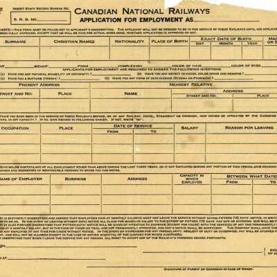 Document, Canadian National Railways Application for Employment, Blank.