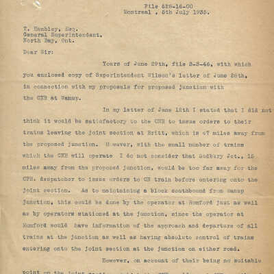 Letter written from E. S. Taylor, Signal Engineer to T. Hambley, Esquire