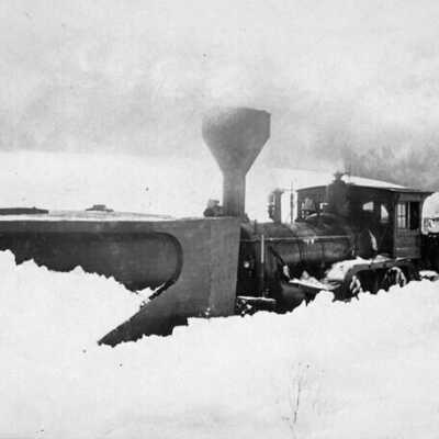 Photograph, Grand Trunk Railway. Engine and snowplow near Black River Station.