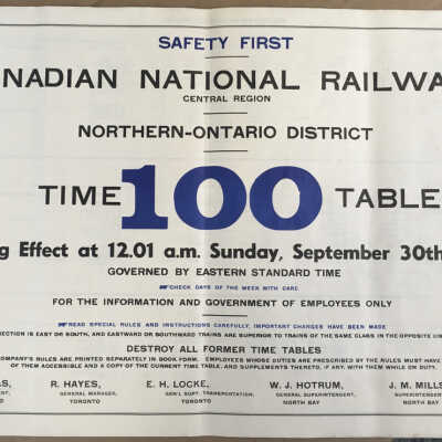 Canadian National Railways, Central Region, Northern Ontario District, Timetable 100, 1951