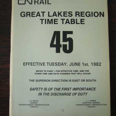 CN Great Lakes Region Time Table No. 45, Effective Tuesday, June 1st, 1982