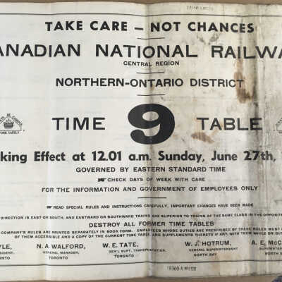 Canadian National Railways, Northern Ontario District, Timetable 9, 1954