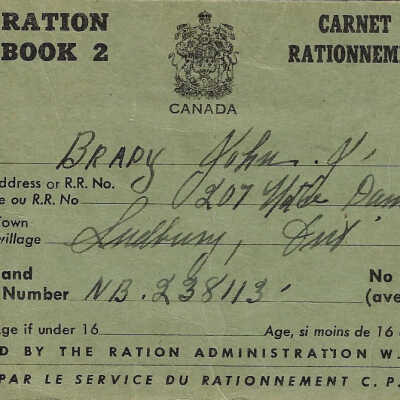 Ration Book 2 belonging to John J. Brady