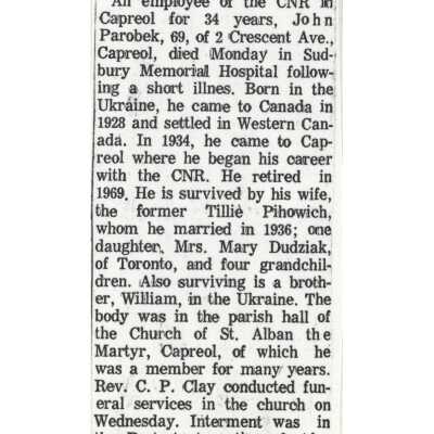 Document, Obituary, John Parobek.