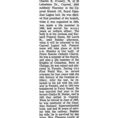 Document, Obituary, Charles O'Leary.