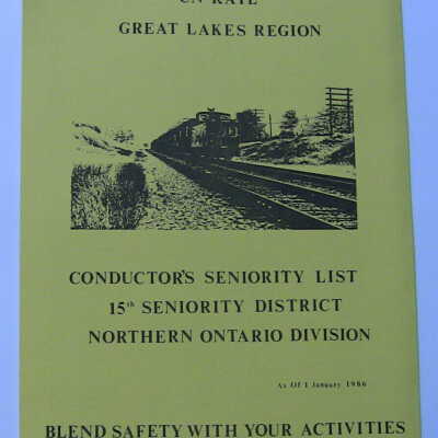 CN Rail Great Lakes Region Conductor's Seniority List, 15th Seniority District, Northern Ontario Division, January 1986