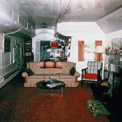 Photograph: Interior of a private Algoma Eastern Coach turned into a Cottage