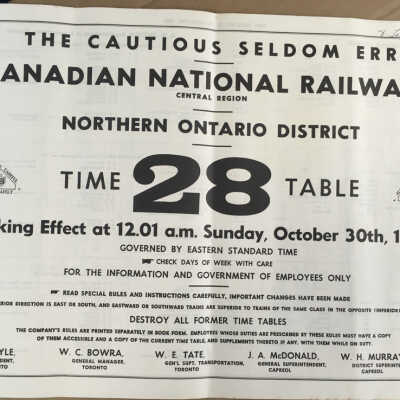 Canadian National Railways, Northern Ontario District, Timetable 28, 1960