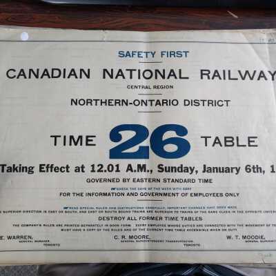 Canadian National Railway Central Region N.O District Employee Timetable 26 (Effective 12:01am Sunday January 6th, 1929)