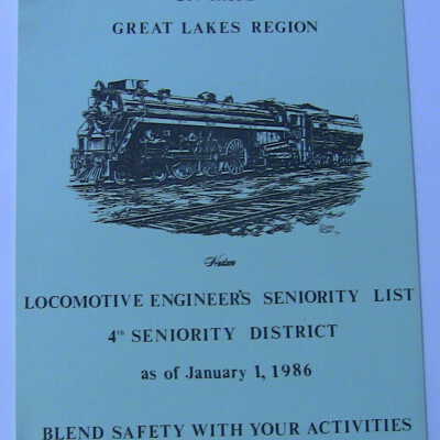 CN Rail Great Lakes Region Locomotive Engineer's Seniority List, 4th District, January 1986