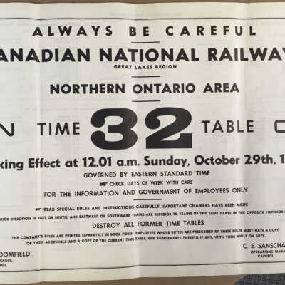 Canadian National Railways, Great Lakes Region, Northern Ontario Area, CN, Timetable 32, 1961
