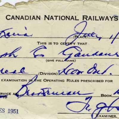 Canadian National: Operating Rules Instruction Certificate, Brakeman Book B-1, Joseph C. Gaudaur, 1952