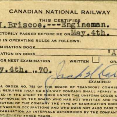 Canadian National: Rules Examination Certificate, J. J. Briscoe, 1967